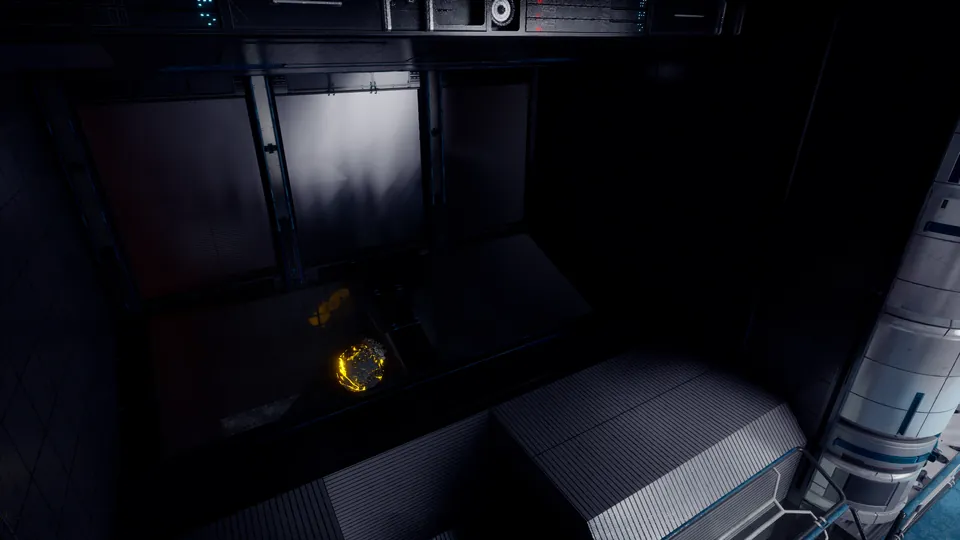 From the glazed lookout, a sphere glowing below in Rolling stone's area.