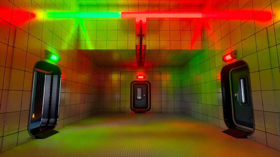 The left lock on: the left door is open and the left third of the band is green.